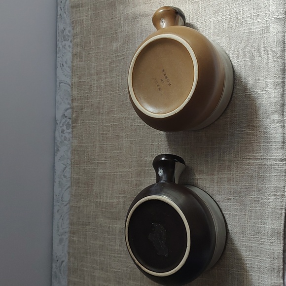 Vintage Made in Korea Speckled Stripe Pottery  MCM SOUP BOWL W/ HANDLE Set 2 - Picture 5 of 5